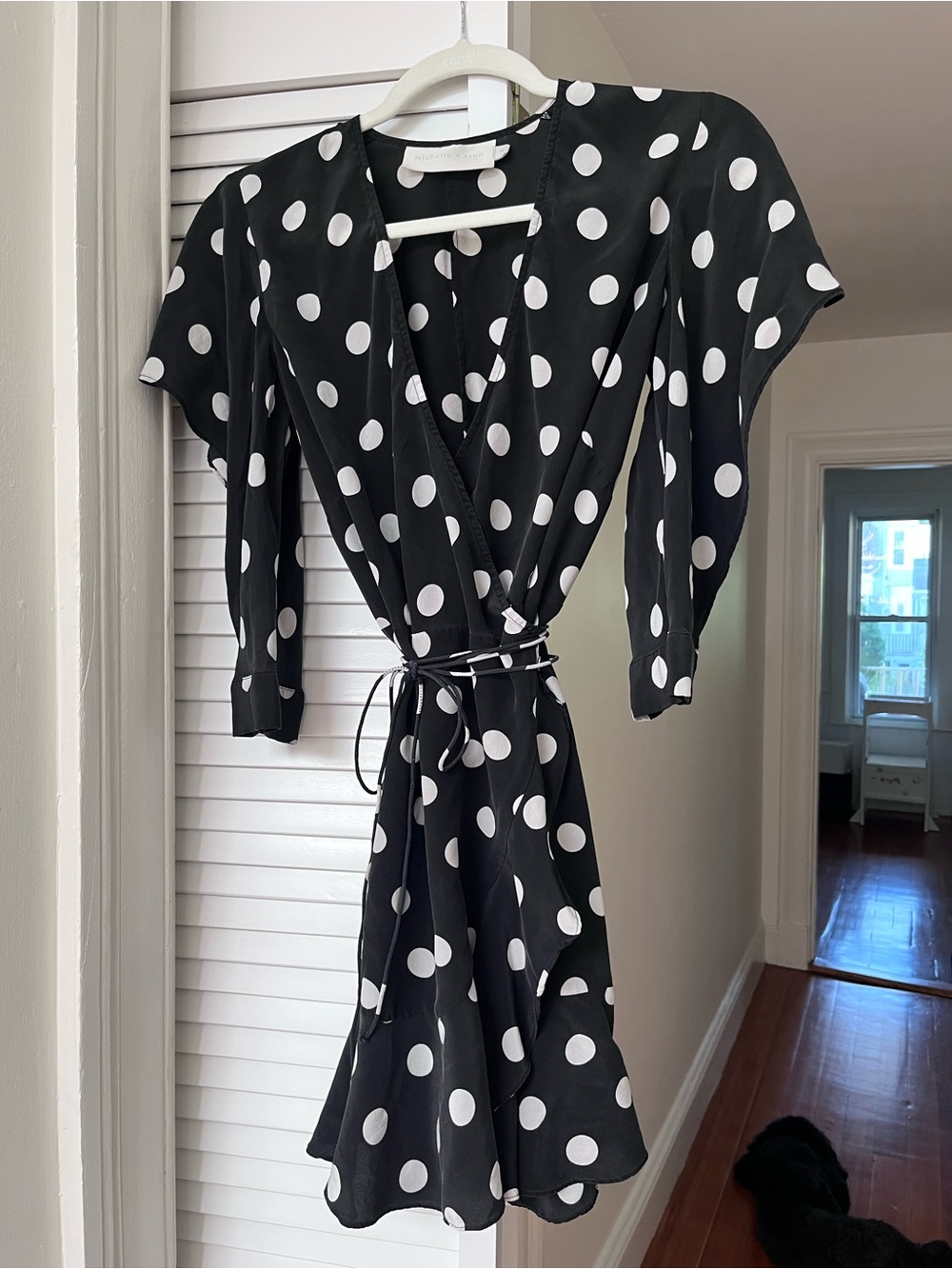 Black & White Polka Dot Mini Wrap Dress